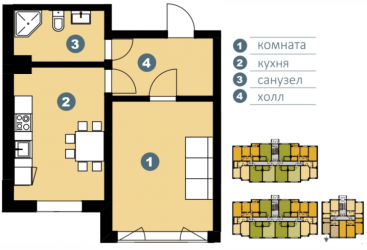Однокомнатная квартира 39.54 м²